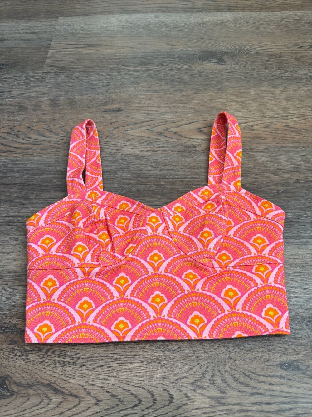 Corey Lynn Calter Pink Orange Retro Floral Scallop Print Structured Bustier XS